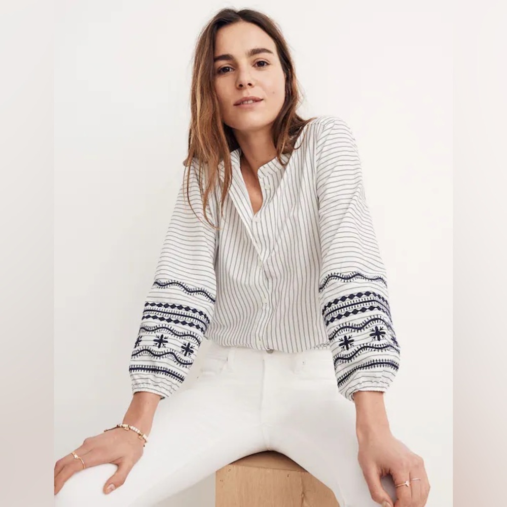 Madewell Striped Embroidered-Sleeve Shirt